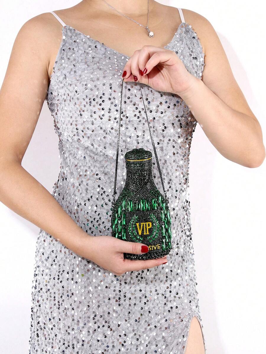 Túi cầm tay đính đá Rhinestone trang trí mới, phù hợp cho ngày thường, không dùng để đựng điện thoại - màu xanh lá - Xem 1