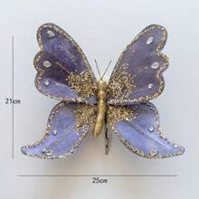1pc Luxury Fabric & Glitter Christmas Tree Decoration With Artificial Butterfly, Holiday Floral Accessories - Multicolor - View 13