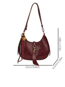 Small Handbag For Women, Retro Style Shoulder/Hand Bag With Pendant, Fashionable For Autumn/Winter - Burgundy - View 3