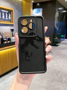 1pc Skull & Dinosaur Anti-Drop Protective Phone Case Compatible With Apple///Galaxy/Infinix/Redmi/OPPO/VIVO/Realme//Honor/OnePlus Waterproof Shockproof Scratch Resistant - Black - View 4