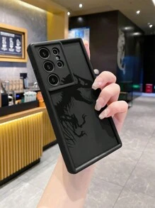 1pc Skull & Dinosaur Anti-Drop Protective Phone Case Compatible With Apple///Galaxy/Infinix/Redmi/OPPO/VIVO/Realme//Honor/OnePlus Waterproof Shockproof Scratch Resistant - Black - View 3