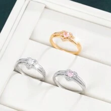 1 件优雅心形方晶锆石装饰女士戒指 - 彩色 - 查看 9