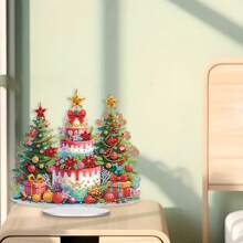 1 件圣诞树钻石画套件 - DIY 5D 亚克力钻石艺术，带不对称形状水晶，是节日和派对装饰的独特礼物 - 彩色 - 查看 1