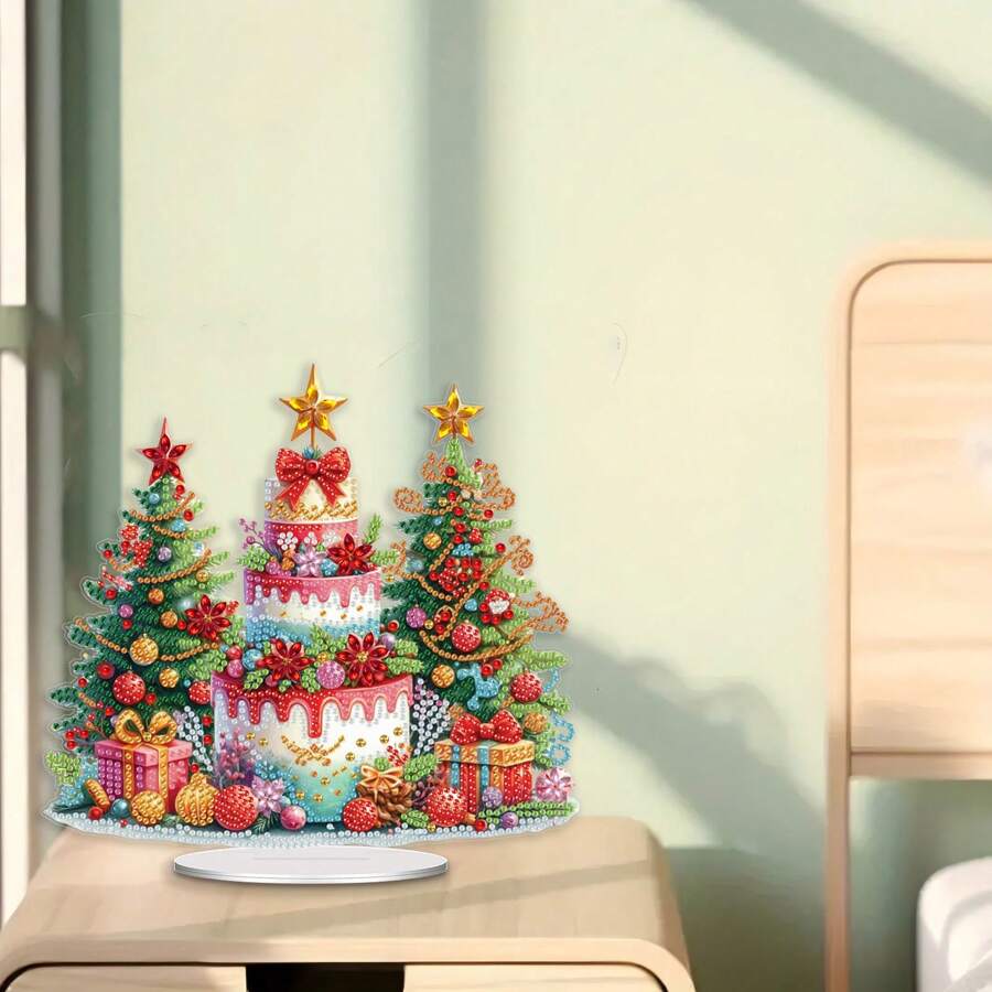 1 件圣诞树钻石画套件 - DIY 5D 亚克力钻石艺术，带不对称形状水晶，是节日和派对装饰的独特礼物 - 彩色 - 查看 1