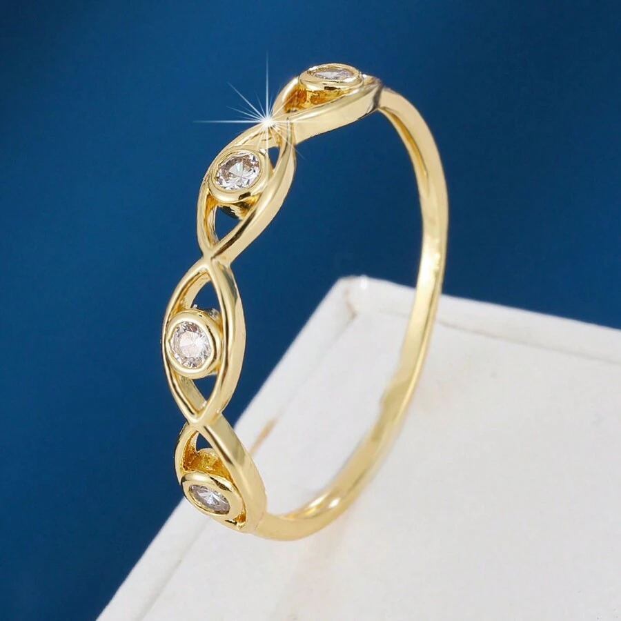 1 件优雅眼形锆石镶嵌女士戒指 - 彩色 - 查看 1