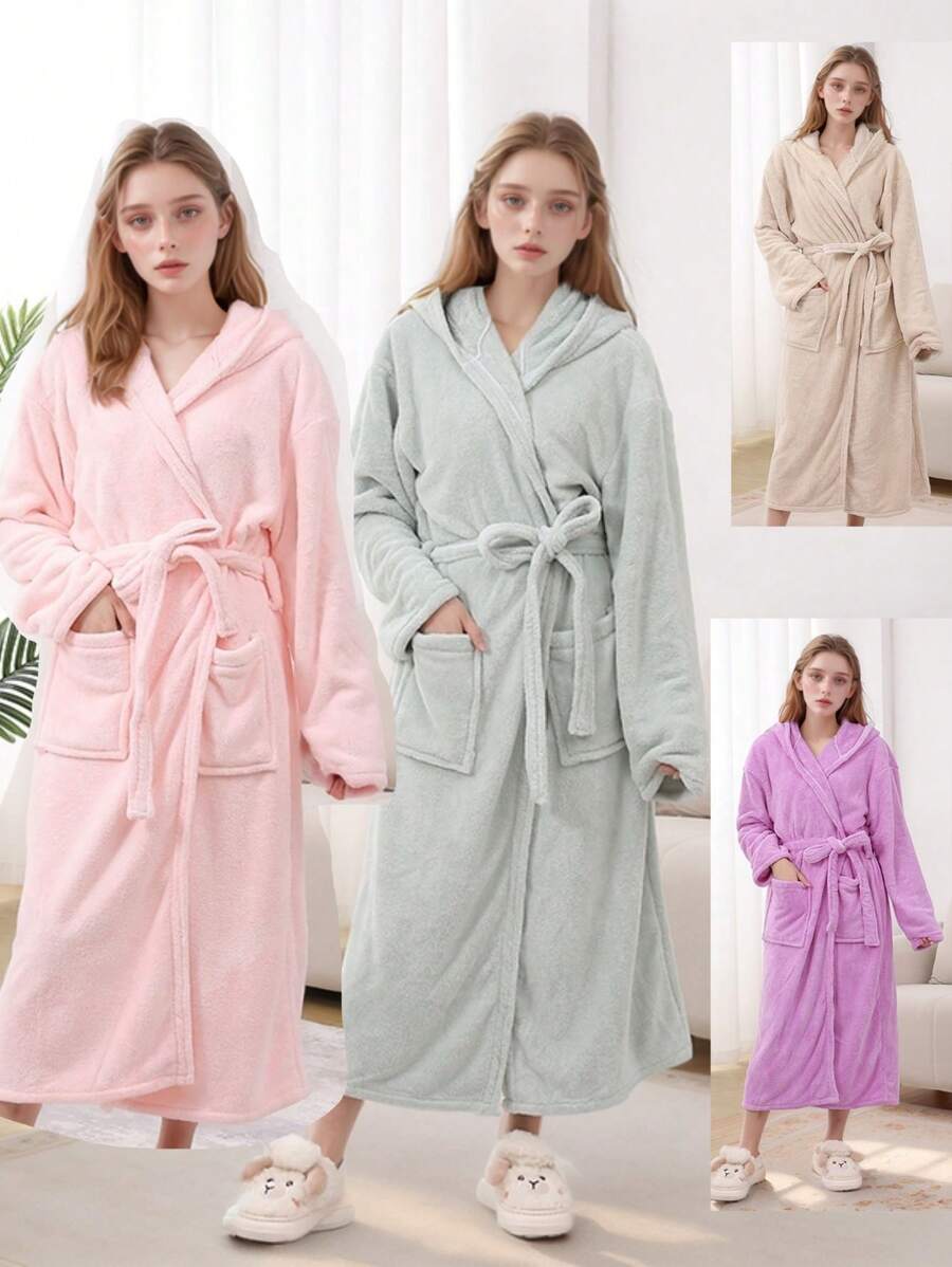 1 chiếc áo choàng tắm trùm đầu bằng vải nỉ san hô thời trang mới, siêu mềm, thấm hút, thân thiện với da, dùng cho phòng tắm, phòng tập thể dục, khách sạn, hồ bơi, kỳ nghỉ ở bãi biển - Vật dụng thiết yếu hàng ngày, lựa chọn lý tưởng cho gia đình và du lịch, món quà hoàn hảo cho mọi người trang trí phòng tắm gia đình mùa hè khi trở lại trường - Nhiều màu - Xem 1