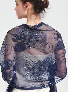 1pc Embroidered Beaded Floral Shawl, Elegant Solid Color Party Shawl, Luxurious Sequin Tassel Shawl, Handmade - Multicolor - View 14