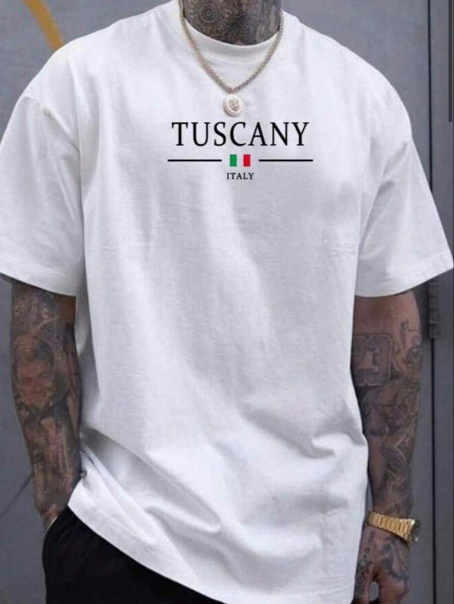 TUSCANY Men's T-Shirt 100% Cotton Shirt Premium Mesh New Release - trắng - Xem 1