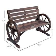 2-Person Wooden Garden Bench - Outdoor Wagon Wheel Porch Bench. Ideal For Backyard Garden. Rustic Country Style Patio Furniture. Adds Charm To Your Outdoor Space. - 黑色 - 查看 9