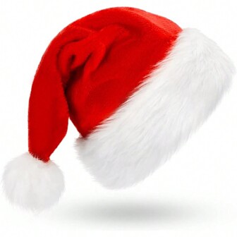 1pc Fluffy Red Santa Hats Set With Plush Brim And Liner For Adults Men Women - Christmas, New Year Party Supplies & Gifts
