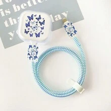 Ống bảo vệ cáp thiết kế hình trái tim/hoa/bướm/táo, phù hợp với bộ sạc 20W tiêu chuẩn Anh, giúp ngăn ngừa đứt cáp. - Nhiều màu - Xem 6