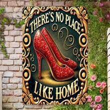 Vintage "There's No Place Like Home" Sparkling Red High Heel Iron Sign - Retro Wall Art Decorative Plaque For Home Decoration - 7.87x11.81inch (Random Style),Home Decor ,Room Decor,Wall Decor Gifts Birthday Graduation