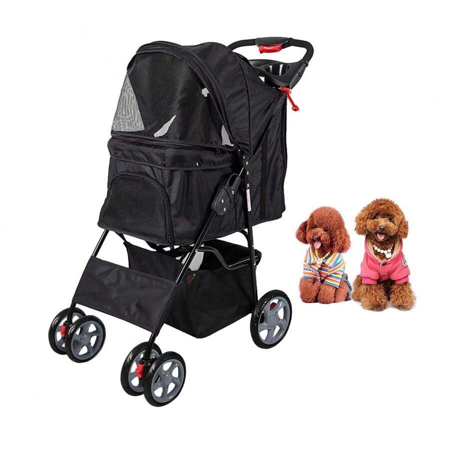 4 Wheel Pet Stroller Folding Carrier City Walk Strolling Cart For Dog, Cat And More Multiple Colors - màu đen - Xem 1