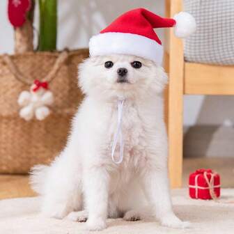 1pc Christmas Pet Hat, Dog/Cat Santa Hat, Pet Costume Headwear Accessory