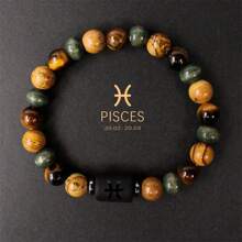 1 pièce Bracelet pour homme, perles en pierre d'œil de tigre, bangle, idées de cadeaux pour la sœur, cadeaux pour le frère, signes du zodiaque : Bélier Taureau Gémeaux Cancer Lion Vierge Balance Scorpion Sagittaire Capricorne Verseau Poissons