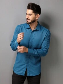 Long Sleeve Dress Shirt Does Not Wrinkle Easily - Cadet Blue - View 4