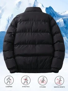 Plus Size Men's Simplified Thick Warm Stand Collar Winter Jacket - Black - View 2