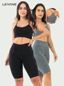 Kit 2 Gym Sets Bermuda Shorts And Swim Top Fitness Leggings - 黑色 - 查看 1