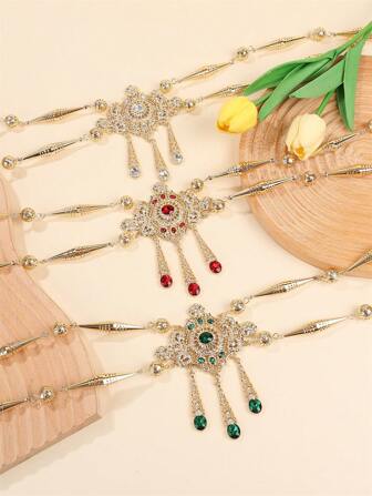 1pc Gold Color Rhinestone Inlaid Shoulder Chain, Moroccan Women Festival Body Chain Jewelry, Bridal Shoulder Chain, Handmade Beaded Back Decor, Suitable For Wedding Party Holiday Accessories