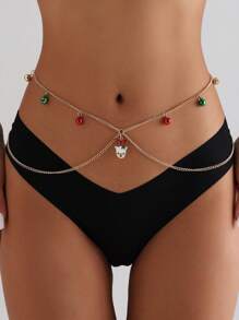 1pc Christmas Reindeer Bell Decor Waist Chain, Double Layer Versatile Body Chain Summer - Multicolor - View 1