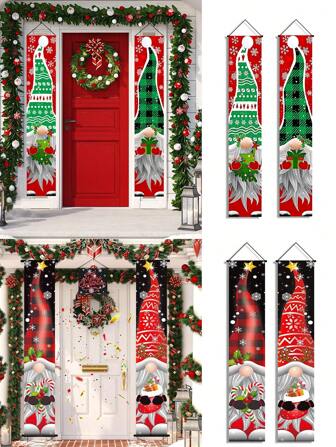 2 piezas de decoración navideña para el porche: Cartel de bienvenida con gnomos, decoración de puerta para fiestas navideñas