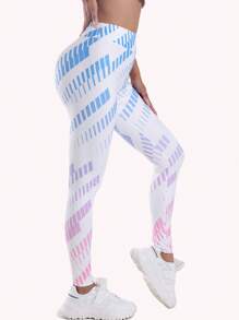 Quần legging họa tiết hình học chuyển màu thể thao ngoài trời cho nữ, quần lửng cho nữ, mùa thu/đông - Xanh và trắng - Xem 1