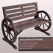 2-Person Wooden Garden Bench - Outdoor Wagon Wheel Porch Bench. Ideal For Backyard Garden. Rustic Country Style Patio Furniture. Adds Charm To Your Outdoor Space. - 黑色 - 查看 4