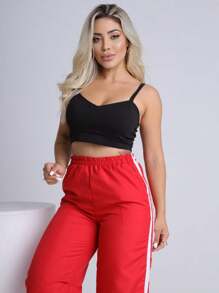 Women's Street Giovanna Wide Leg Pants With Side Stripes And Elastic Hem Tactel - 紅色 - 查看 10