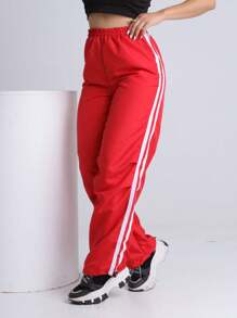 Women's Street Giovanna Wide Leg Pants With Side Stripes And Elastic Hem Tactel - 紅色 - 查看 1