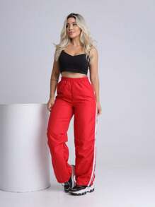 Women's Street Giovanna Wide Leg Pants With Side Stripes And Elastic Hem Tactel - 紅色 - 查看 4