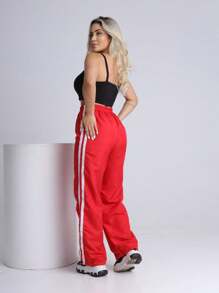 Women's Street Giovanna Wide Leg Pants With Side Stripes And Elastic Hem Tactel - 紅色 - 查看 7