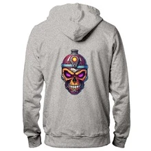 Winter Kangaroo Sweatshirt Comfortable Cold Weather Blouse Flannel Skull Scare Front Back - Xám - Xem 1