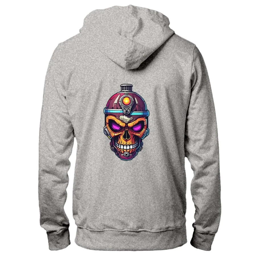 Winter Kangaroo Sweatshirt Comfortable Cold Weather Blouse Flannel Skull Scare Front Back - Xám - Xem 1