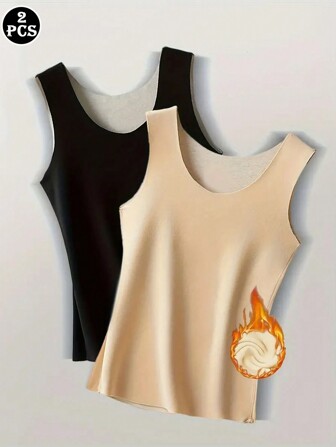2pcs/Set Women's Thermal Self-Heating Underwear Vest, Fall / Winter