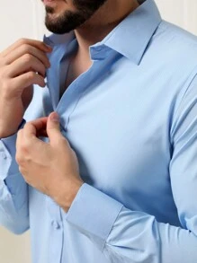 Microlight Long Sleeve Slim Fit Dress Shirt, Wrinkle Free, Ironed, Factory Ironed - Baby Blue - View 3