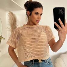 Candy Colors Summer Fishnet Top And Crop Set - 香檳色 - 查看 2