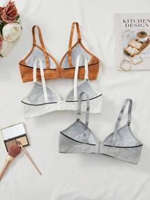 3 piezas Ropa interior suave y sin aros de colores sólidos para niña, sostén cómodo y casual
