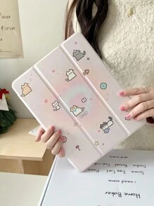 1pc Lovely Pixel Cat Heart Print Acrylic Transparent Crystal Back Cover, Anti-Drop Case Supports Sleep/Wake Compatible With IPad, ,