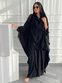 1pc Women Casual Elegant Fashionable Solid Color Embroidered Long Robe Abaya Robe, Comfortable Soft Skin-Friendly Fabric, Suitable For Festivals, Daily Gatherings