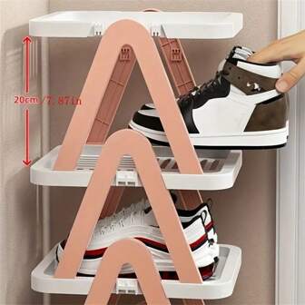 1pc 2-Tier Foldable Plastic Shoe Rack, Stackable And Dismountable Shoe Organizer, Space Saving For Entryway, Hallway, Bedroom, Living Room, Home, Dorm