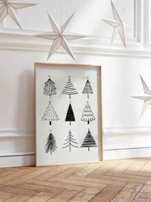 1pc Unique Festive Black And White Cartoon Christmas Trees Canvas Print For Modern Apartment Or Retro Office Wall Art Decoration - Perfect Holiday Christmas Gift, Unframed Christmas Decoration XMAS Decor Christmas Tree Gift Decor Thanksgiving Wedding Home Decor Home Decor Fall Decor Autumn Decor Birthday Decorations For Gifts Party Supplies Indoor Holiday Festival Decor Halloween Decor Wall Decor Halloween Ornaments