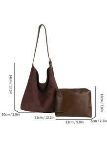 Túi Tote Đeo Vai Da Lộn Cao Cấp Thời Trang Sức Chứa Lớn Cho Nữ 2024 Commute, Có Màu Đen - Cà phê nâu - Xem 4