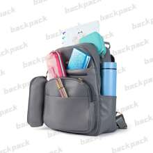 Women's Medium Faux Leather Backpack Bag NEW2024 - 灰色 - 查看 3