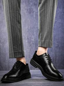 Giày tây nam họa tiết vuông trang trọng, giày da bóng cổ thấp buộc dây cho công sở/văn phòng - màu đen - Xem 3