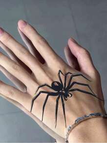 Set de 5 tatuajes temporales de araña resistentes al agua y al sudor que duran de 1 a 2 semanas, con diseño realista de jugo de hierbas, sin reflejo y antifricción, tatuajes falsos negros para hombres y mujeres, pegatinas de tatuaje para brazos, pecho, cintura, espalda, abdomen, pierna, cuello, dedos y oído, arte corporal modernista - Negro - Ver 6