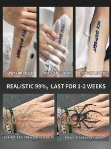 Set de 5 tatuajes temporales de araña resistentes al agua y al sudor que duran de 1 a 2 semanas, con diseño realista de jugo de hierbas, sin reflejo y antifricción, tatuajes falsos negros para hombres y mujeres, pegatinas de tatuaje para brazos, pecho, cintura, espalda, abdomen, pierna, cuello, dedos y oído, arte corporal modernista - Negro - Ver 7