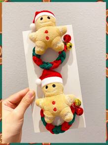 2 件儿童时尚配饰：可爱卡通娃娃铃铛编织高弹力发带，适合日常使用、圣诞节和节日派对 - 彩色 - 查看 1