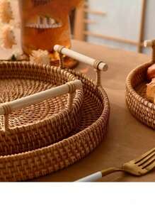 1 pieza Cesta colgante, cesta de almacenamiento de bambú a prueba de mosquitos, cesta de almacenamiento de alimentos multifuncional, adecuada para cocina, sala de estar y picnic, almacenamiento y organización de cocina, accesorios de cocina, regalo de Navidad - Albaricoque - Ver 3