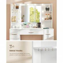 Large Vanity Desk With LED Lighted Mirror & Power Outlet,Makeup Vanity Table With 7 Drawers,4 Shelves And 5 Hooks,Vanity Table, Vanity Desk Set For Bedroom,Bathroom,White - trắng - Xem 6