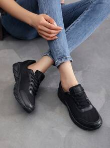 女士运动鞋，休闲低帮平底运动鞋，时尚步行运动鞋，适合日常穿着；女士时尚系带低帮平底运动鞋，休闲百搭运动鞋；适合所有季节的时尚女士休闲鞋 - 黑色 - 查看 6